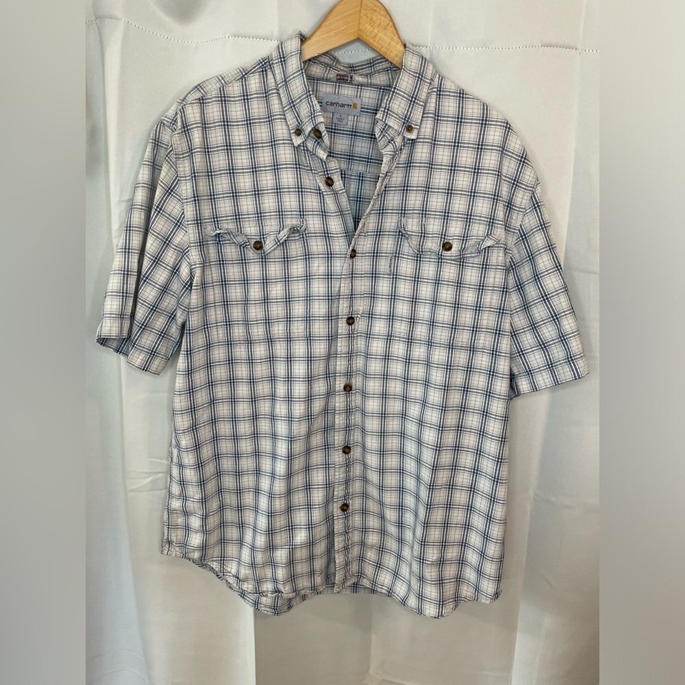 Carhartt Mens Plaid‎ Short Sleeve Button Down Size Large